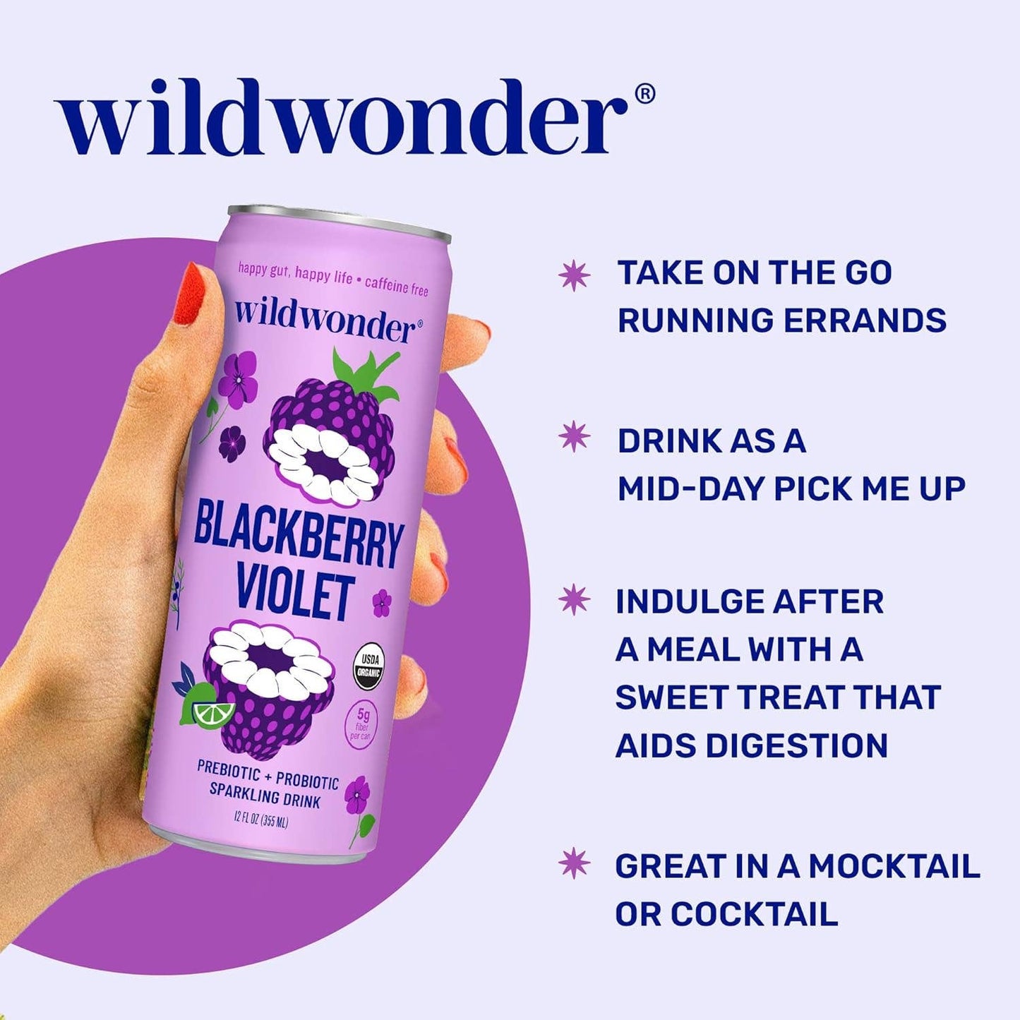 Blackberry Violet - Prebiotic + Probiotic Sparkling Drink (12 fl oz)