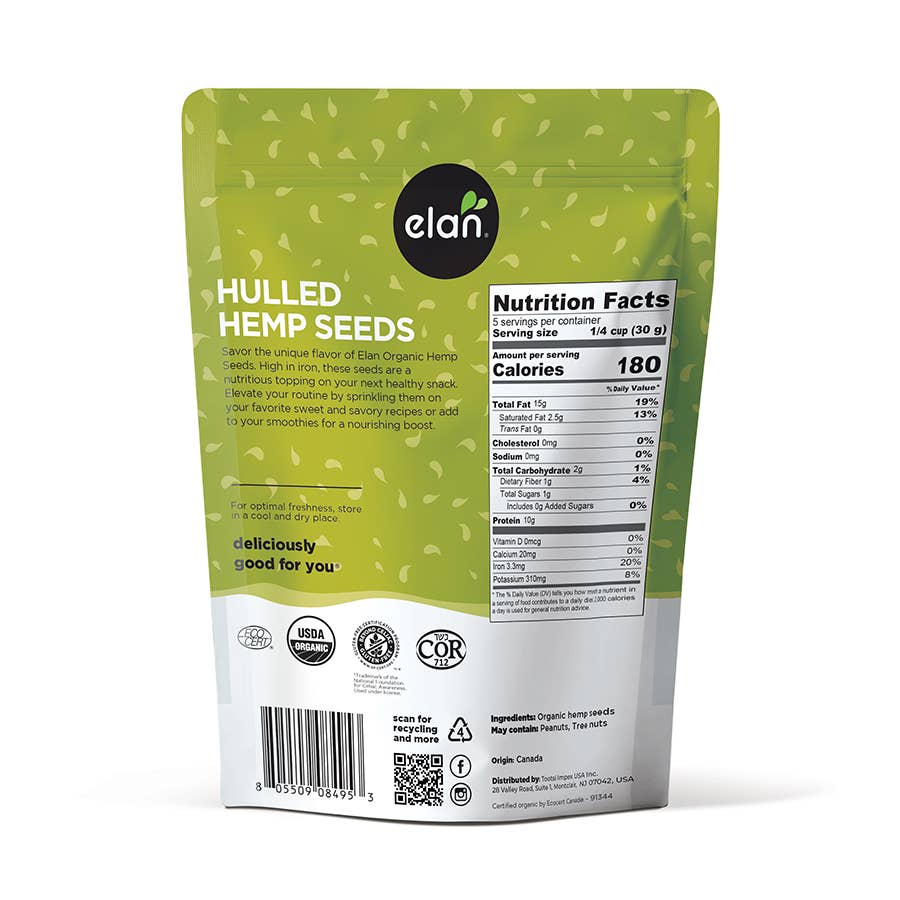 Elan - Elan Organic Hulled Hemp Seeds, Snacks, Food (6 oz)