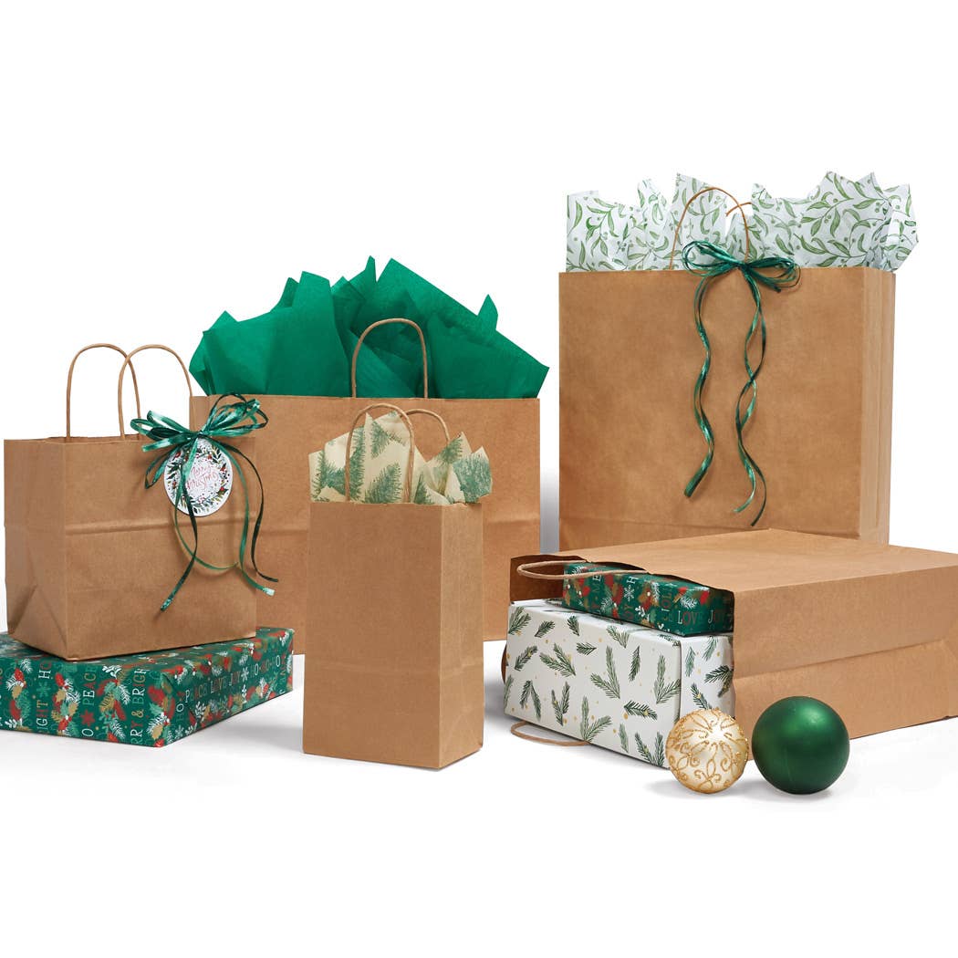 Nashville Wraps - Recycled Brown Kraft Paper Retail Shopping Bags: 300 Pack / Market Flat Handle 12x6.5x14"
