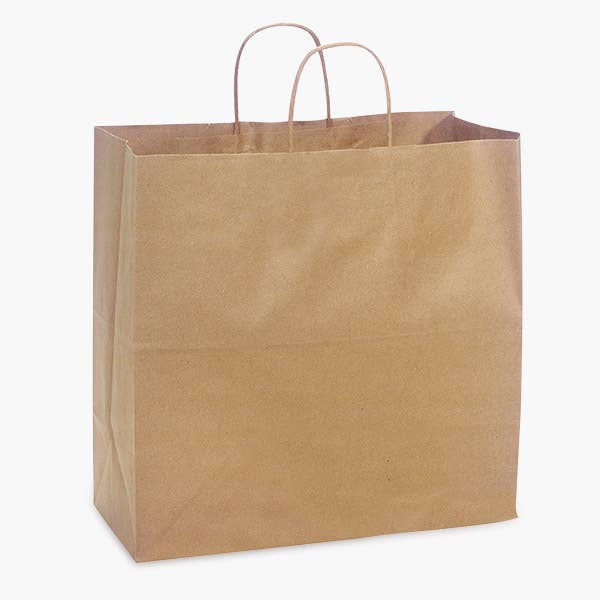 Nashville Wraps - Recycled Brown Kraft Paper Retail Shopping Bags: 300 Pack / Market Flat Handle 12x6.5x14"