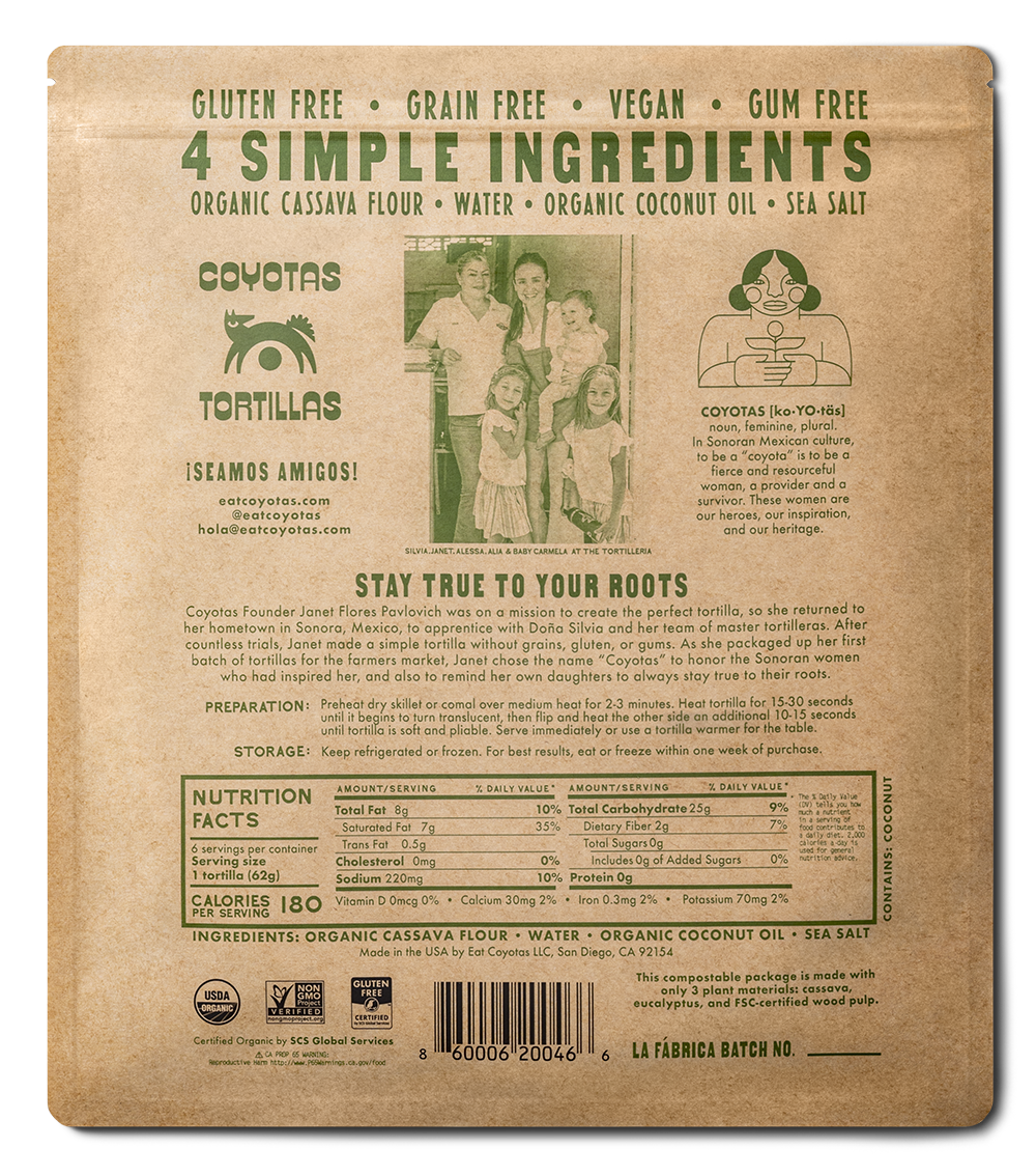 Organic Cassava Tortillas LARGE (9") COYOTAS