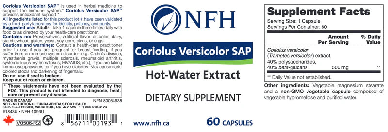 Coriolus Versicolor SAP - Hot-water Extract (60 caps)