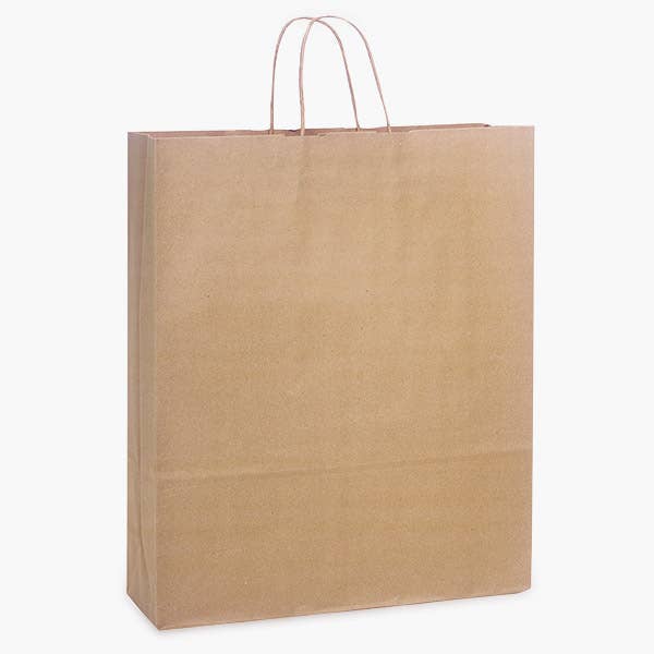 Nashville Wraps - Recycled Brown Kraft Paper Retail Shopping Bags: 300 Pack / Market Flat Handle 12x6.5x14"