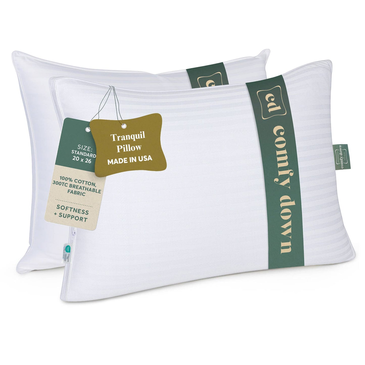 ComfyDown - ComfyDown Down Alternative Pillow for Back & Stomach Sleeper: Standard / Non-Gusset / Pack of 2