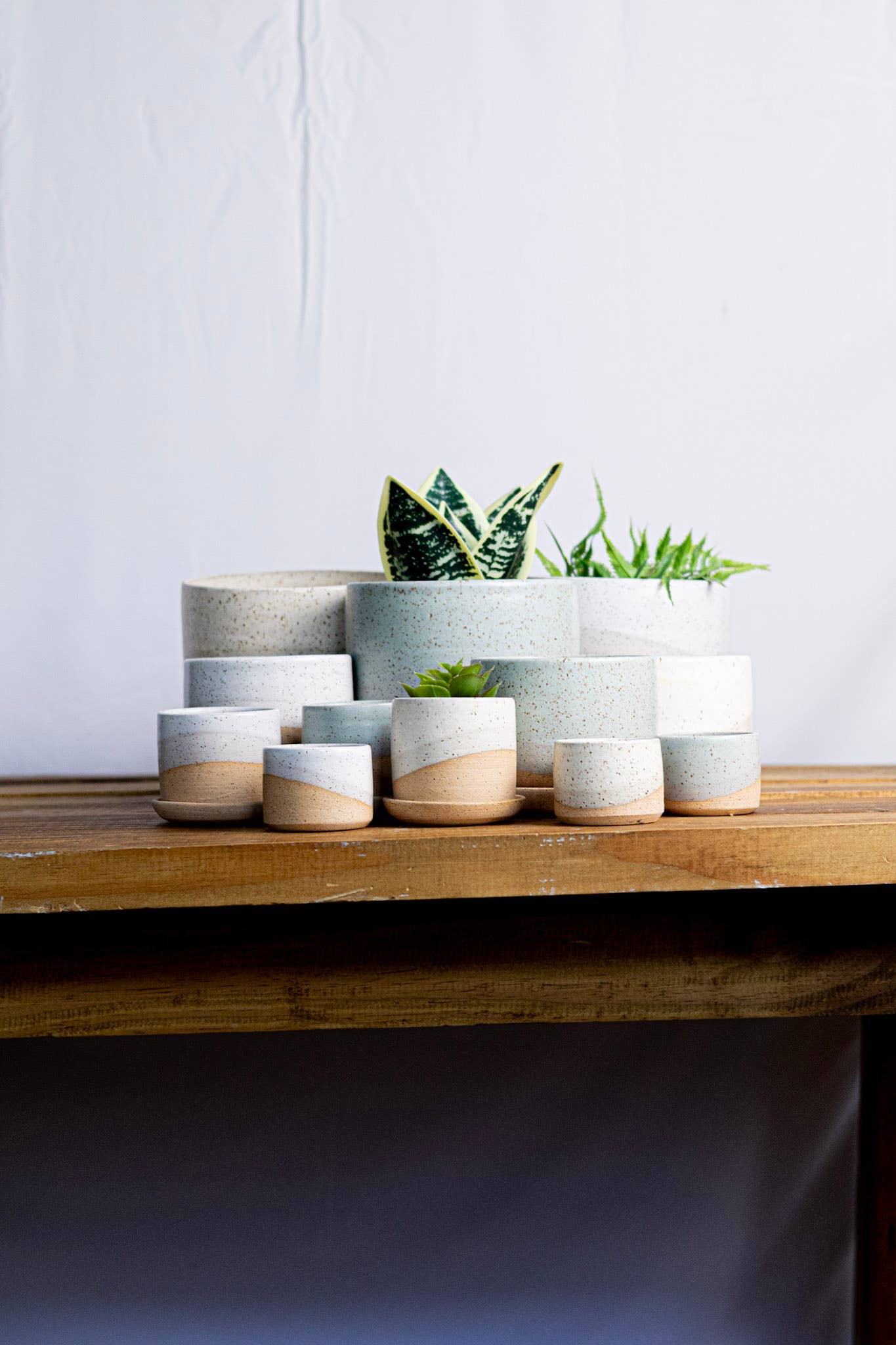 Handmade Ceramic Planter with Saucer – Wide Bottom