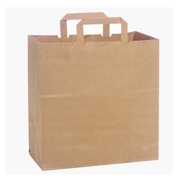Nashville Wraps - Recycled Brown Kraft Paper Retail Shopping Bags: 300 Pack / Market Flat Handle 12x6.5x14"