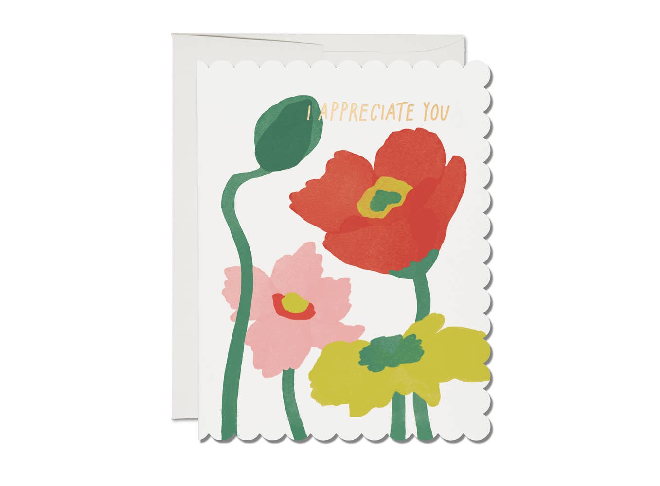 Scalloped Poppy thank you greeting card Red Cap Cards
