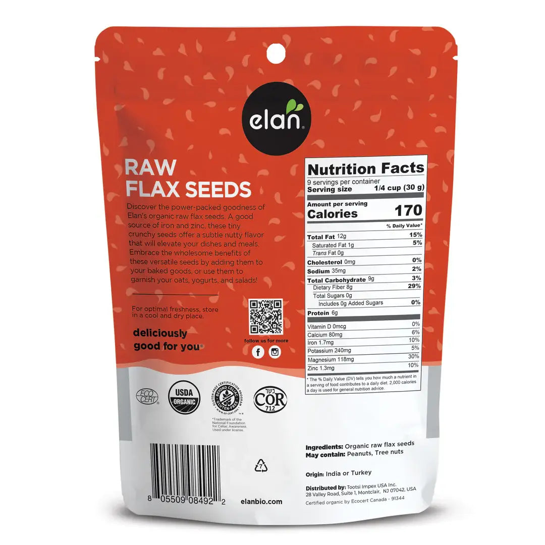 Elan - Elan Organic Flax Seeds, Snacks, Gluten-Free, Topping (9 oz)