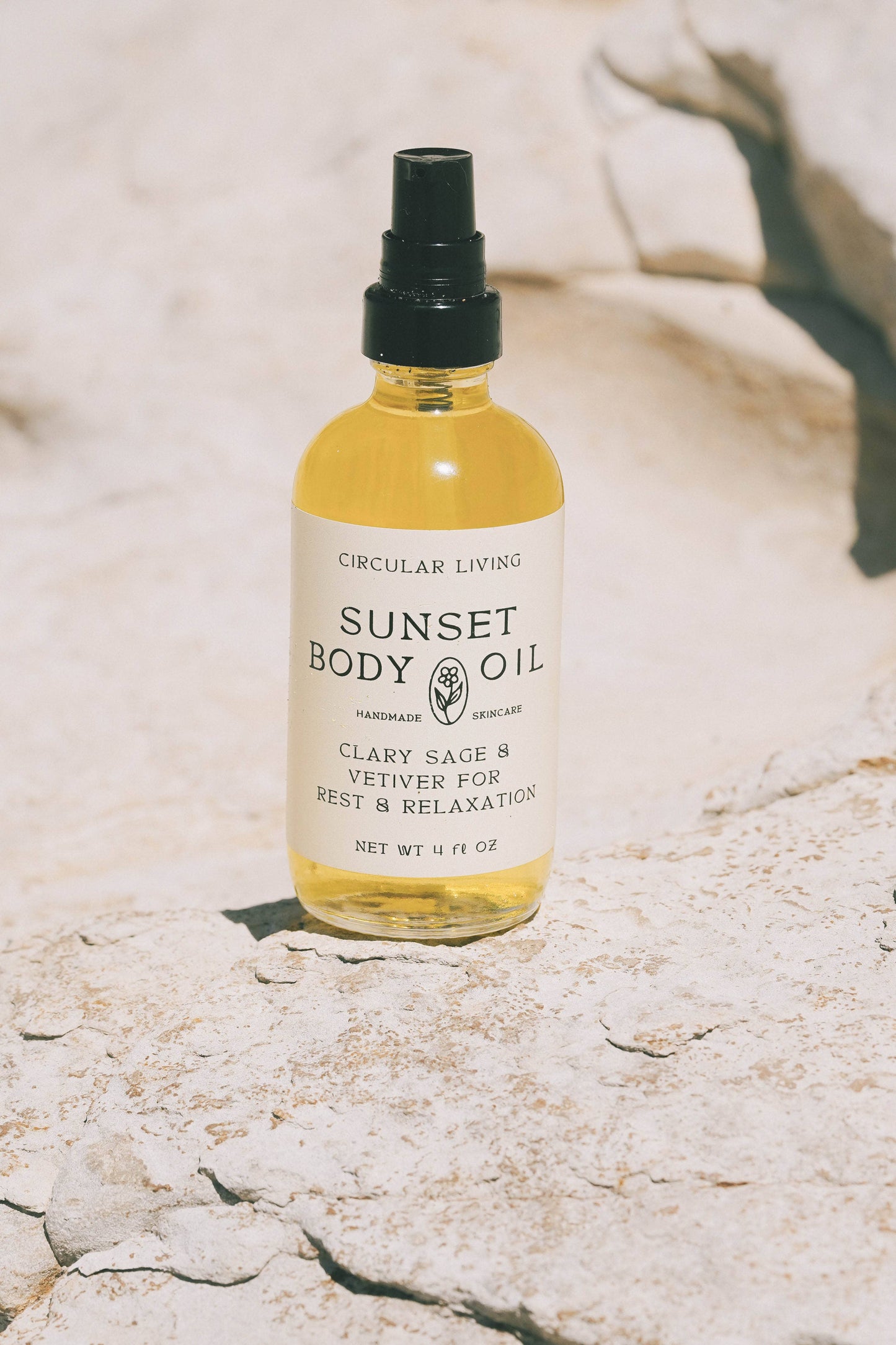 Sunset Body Oil, Clary Sage & Vetiver: Pump Top (Reusable) 4 fl oz