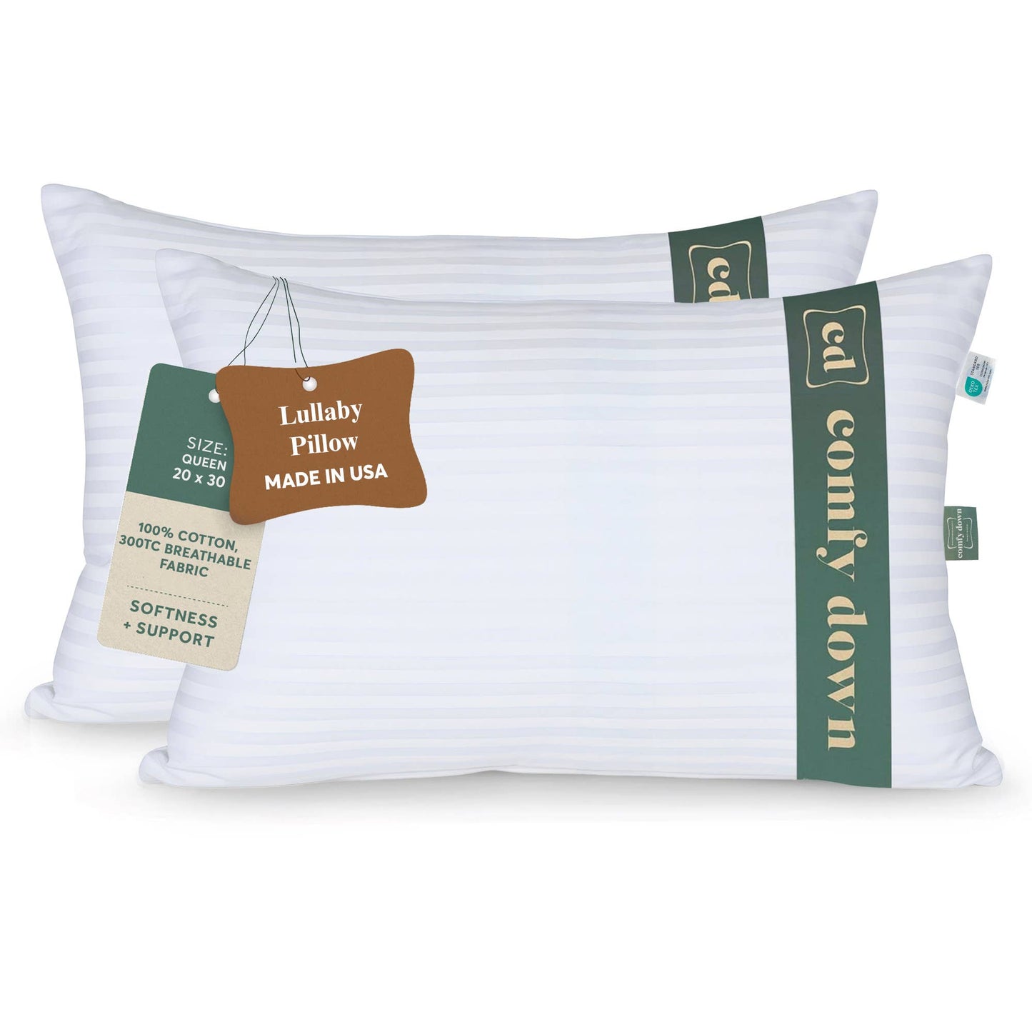 ComfyDown - ComfyDown Down Alternative Pillow for Back & Stomach Sleeper: Standard / Non-Gusset / Pack of 2
