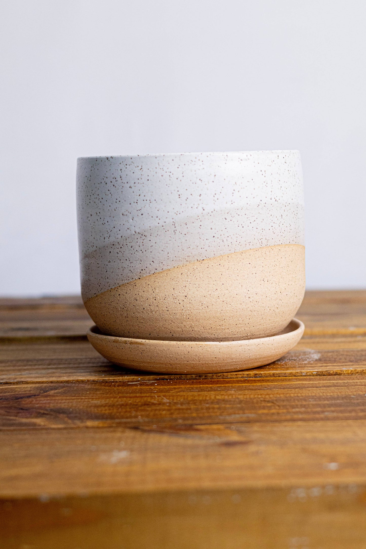 Handmade Ceramic Planter with Saucer – Wide Bottom