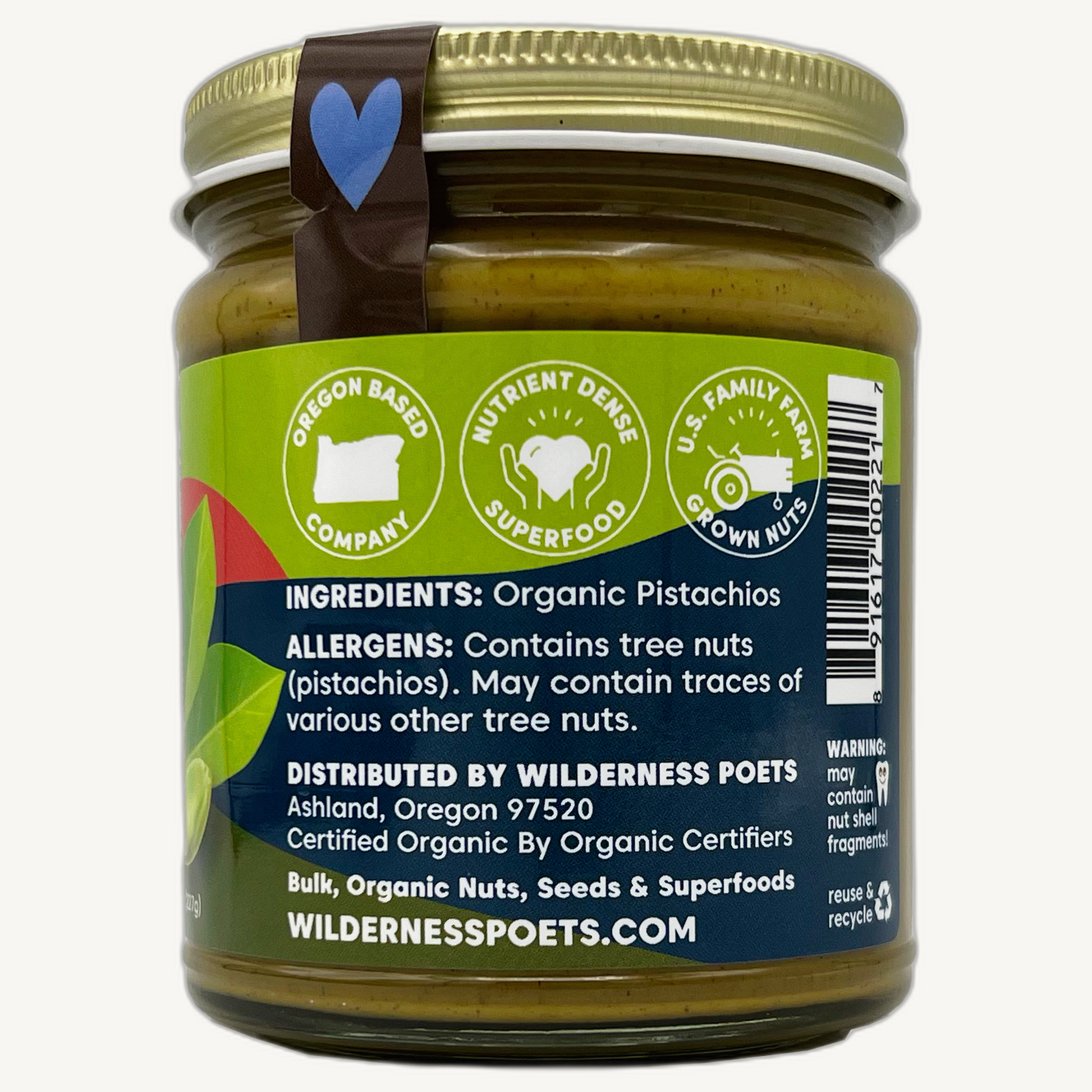 Pistachio Butter, Raw - Organic (8 oz)