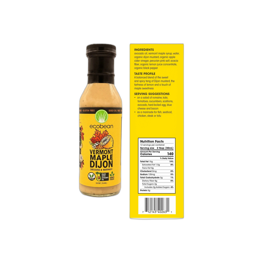 Ecobean Dressing & Marinade - Vermont Maple Dijon, SEED OIL FREE! (12 oz)