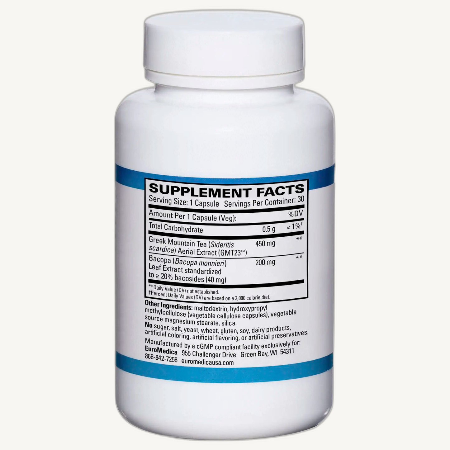 Cognitive Health Plus, Greek Mountain Tea + Bacopa (30 veg caps) - EuroMedical