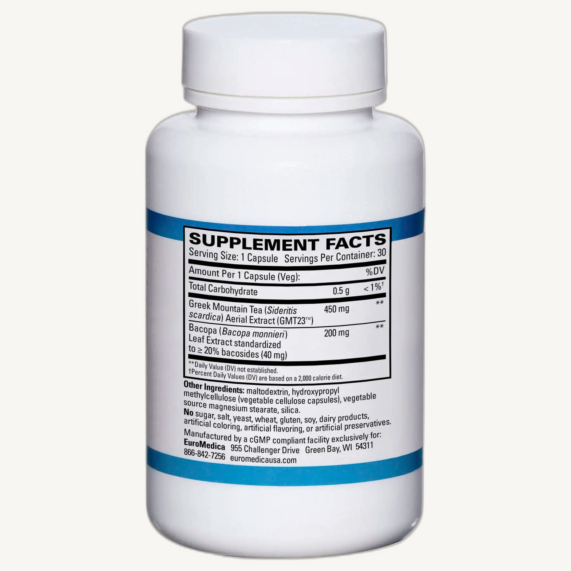 Cognitive Health Plus, Greek Mountain Tea + Bacopa (30 veg caps) - EuroMedical