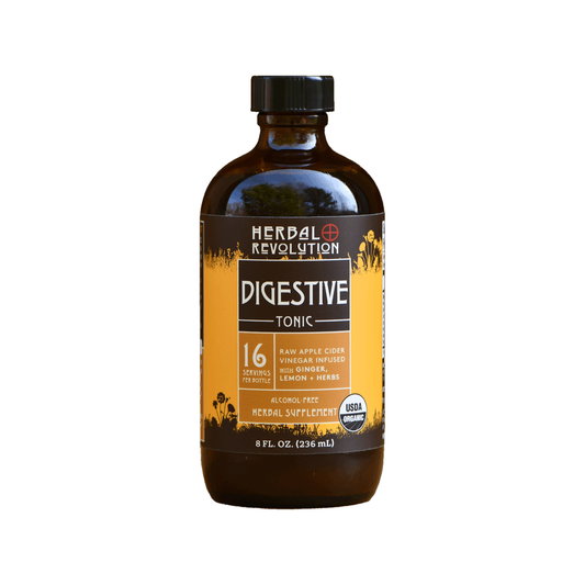 Digestive Tonic, Raw Apple Cider Vinegar Infused with Ginger, Lemon + Herbs (8 oz) - Herbal Revolution Farm + Apothecary