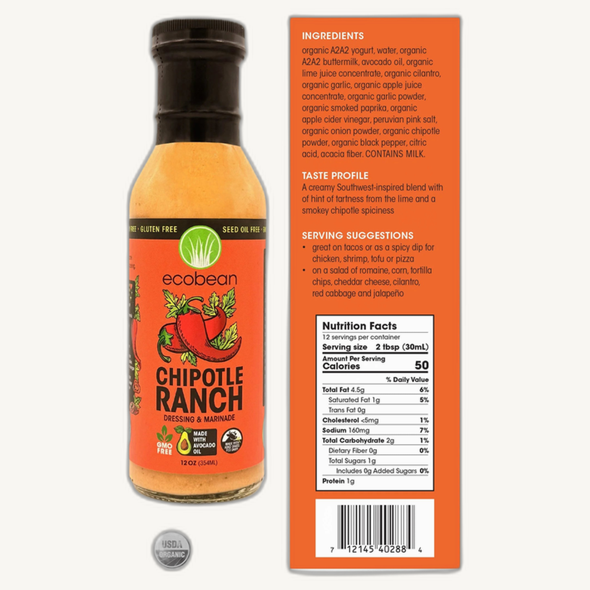 Ecobean Dressing & Marinade - Chipotle Ranch, SEED OIL FREE!