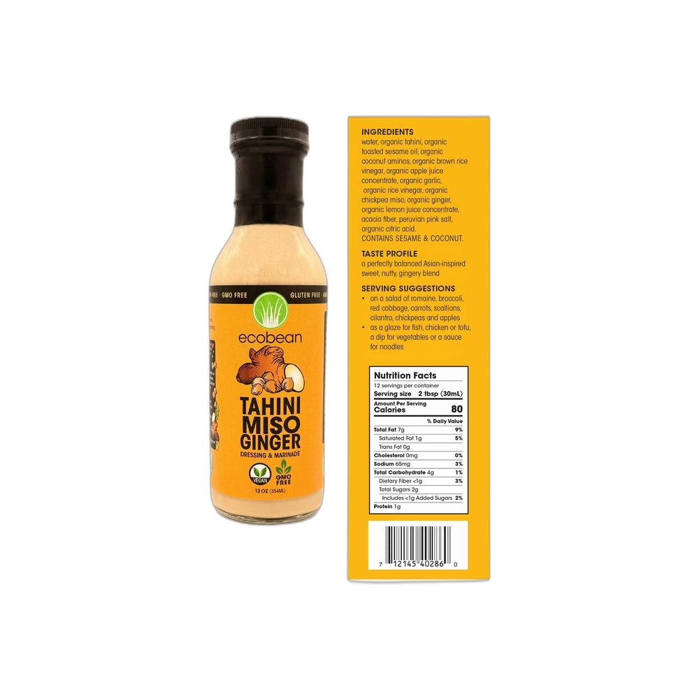 Ecobean Dressing & Marinade - Tahini Miso Ginger, SEED OIL FREE! (12 oz)