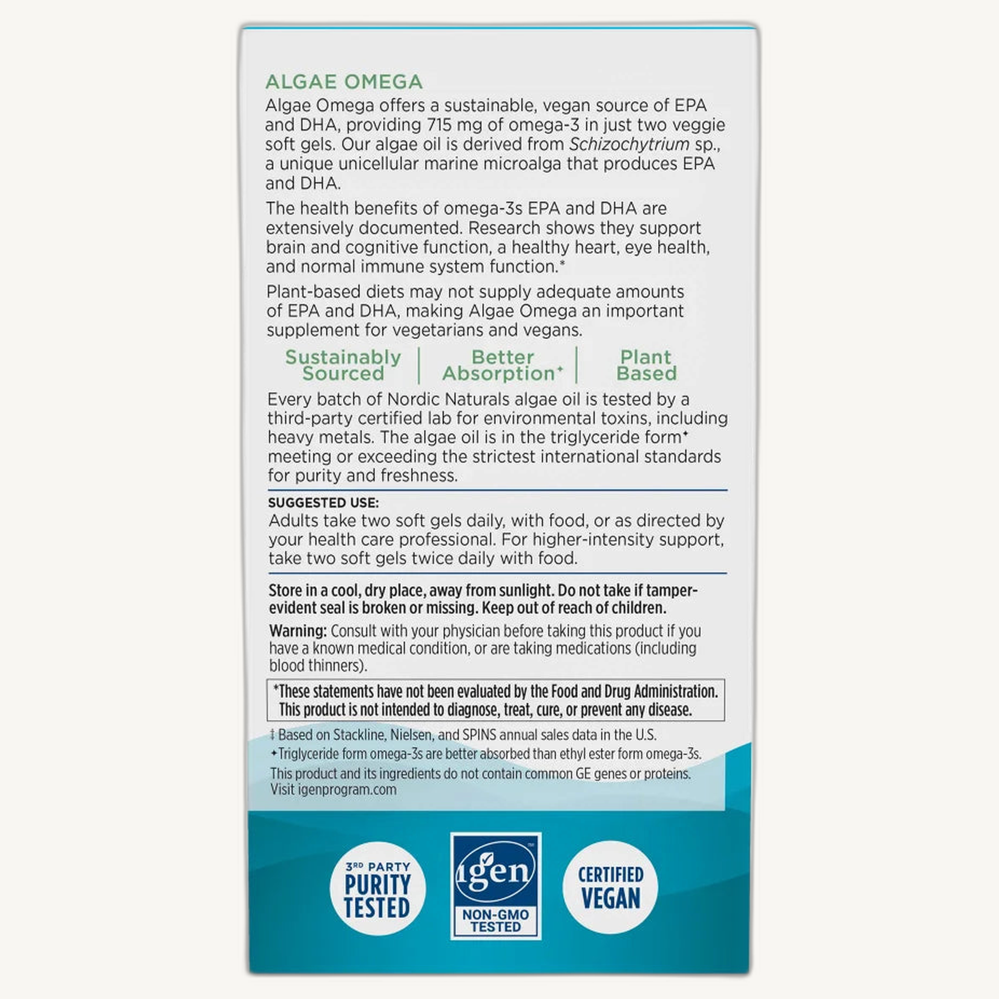Nordic Naturals Algae Omega - Plant-based EPA & DHA