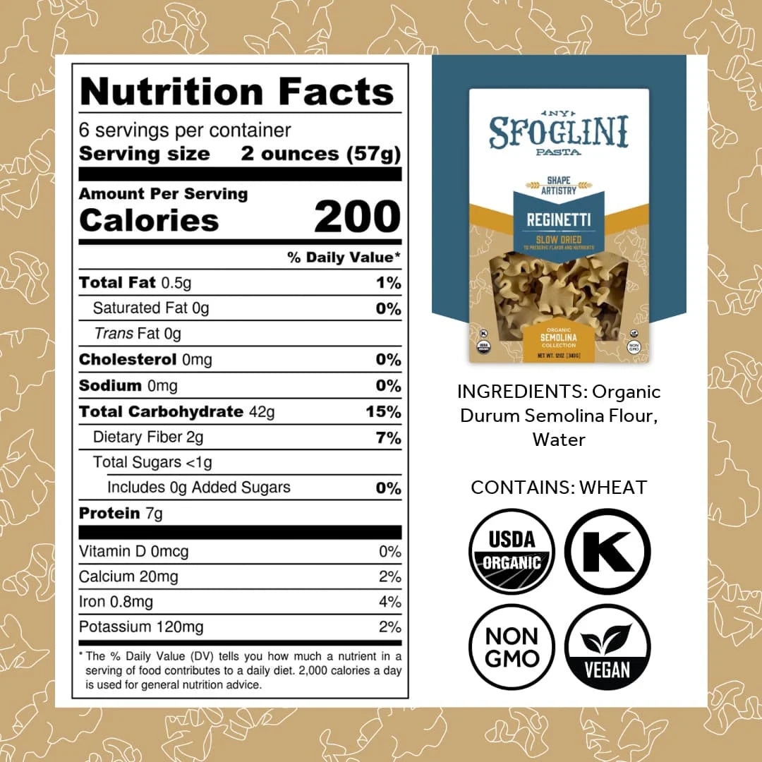 Durum Semolina Pasta, Reginetti - Organic
