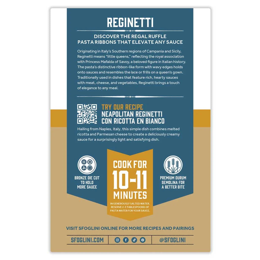 Durum Semolina Pasta, Reginetti - Organic